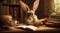 Bookworm Bunny: A Whimsical Scene of a Clever Rabbit, Lost in a Cozy Reading Nook
