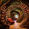 Bookworm's Haven: A Library Enveloped in a Curling Vine of Books