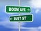 Boom Avenue Bust Street Road Signs