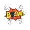 Boom comic text speech bubble with bomb. Vector sound effect puff cloud icon.