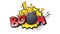 BOOM expression text. Bomb bubble in pop art style. Comic vector illustration of a bright and dynamic cartoonish