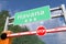 Boom gate near Havana, Cuba road sign. Coronavirus or some other disease quarantine related 3D rendering