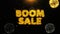 Boom sale text on firework display explosion particles.