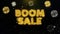 Boom Sale Text on Gold Particles Fireworks Display.