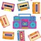 Boombox 90s style pattern. Cassette player. Retro cassette recorder. Music player. 1990s trendy illustration.