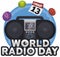 Boombox with Calendar, Greeting and Icons for World Radio Day, Vector Illustration