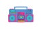 Boombox illustration. Cassette player. Retro cassette recorder. Music player. 90s style vector. 1990s trendy
