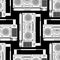 Boombox retro pattern seamless. tape recorder Vector background.