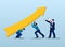 Boost business vector illustration. The team of young businessmen lifts an arrow