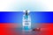 Booster dose of coronavirus vaccine on russian flag background,third stage of vaccination in russia