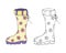 Boot for Garden works, doodle icon set. Vector, united lines. Hand drawn ink brush strokes illustration. Outline and