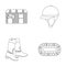 Boots, grass, stadium, track, rest . Hippodrome and horse set collection icons in outline style vector symbol stock