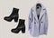 Boots and women coat. Composition of clothes