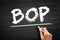 BOP Bottom Of the Pyramid - the largest, but poorest socio-economic group, acronym text on blackboard