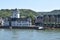 Boppard, Germany - 08 06 2020: Boppard Rhine waterfront with the narrow ferry ramp