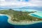 Bora Bora, French Polynesia. Aerial view of Island in South Pacific Ocean