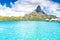 Bora Bora Island, French Polynesia. A true paradise with turquoise water. Destination sought by couples on honeymoon.