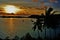 Bora Bora, Tropical sunset with palms