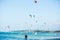 Boracay island, Philippines - JAN 25: kitesurfers enjoying wind power on Bulabog beach. In