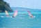 Boracay island, Philippines - January 26: windsurfers enjoying wind power on Bulabog beach