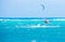 Boracay island, Philippines - January 26: windsurfers and kiteboarders enjoying wind power on Bulabog beach