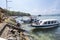 Boracay, Malay, Aklan, Philippines - Small ferry boats docked at Boracay Jetty port