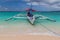 BORACAY, PHILIPPINES - FEBRUARY 2, 2018: Bangka paraw , double-outrigger boat at Boracay island, Philippin