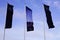 Bordeaux , Aquitaine / France - 02 01 2020 : mercedes benz flags black in wind Mercedes-Benz EQC logo sign flag