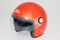 Bordeaux , Aquitaine / France - 07 05 2020 : Royal Enfield logo sign on retro orange helmet safety worn to protect motorbike man