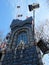 Bordeaux , Aquitaine / France - 11 19 2019 : medieval funfair ghost train tower with skeleton