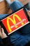 Bordeaux , Aquitaine / France - 11 25 2019 : McDonald`s  logo sign website Tablet  United States world largest chain of hamburger