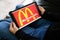 Bordeaux , Aquitaine / France - 11 30 2019 : McDonalds logo sign screen website Tablet hamburger fast food restaurants McDonald`s