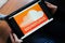 Bordeaux , Aquitaine / France - 11 30 2019 : soundcloud logo sign orange screen tablet Music sound cloud streaming app music