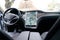 Bordeaux , Aquitaine / France - 11 30 2019 : tesla interior digital dashboard on electric car model s steering wheel