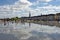 Bordeaux, France - Augustâ€Ž â€Ž31â€Ž, â€Ž2018 : Water mirror reflecting the lifestyle of local people by a sunny summer afternoon