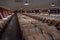 Bordeaux , France - June 6 , 2017 : Wines fermenting in traditional large oak barrels in the wine cellar