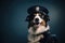 Border Collie Dog Dressed As A Police Officer At Work