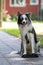 Border collie dog lying on a pavement