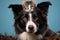 Border collie dogs portrait with a hiding cat