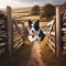 Border collie leaps over wooden farm gate