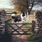 Border collie leaps over wooden farm gate