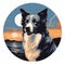 Border Collie Moon Print Tondo Style, Calm Landscapes, Detailed Character Design