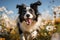 Border Collie Running in Flower Field. Generative AI