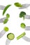 Border of fresh green vegetables isolated on forks