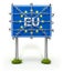 Border sign of European union with barbed wire