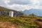 Border Stone between Slovenia and Italy on the top of Mangart Saddle, Mangartsko sedlo. near Mangart Road. Julian Alps in