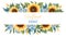 Border template with sunflowers, blue daisies. Frame, banner with autumn wildflowers. Background with botanical elements