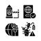 Borders control measures black glyph icons set on white space