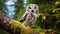 Boreal owl looking to the camera on branch with copy space. generative ai