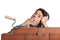 Bored bricklayer yawning